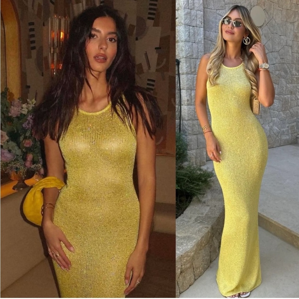 Sleeveless Yellow Sparkle Maxi Dress